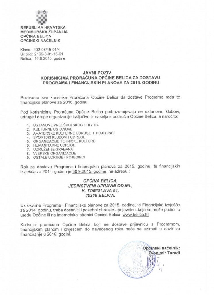 javni poziv za objavu - udruge