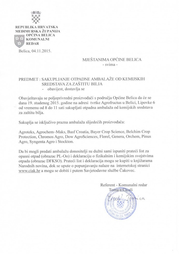 prikupljanje ambalaže od pesticida